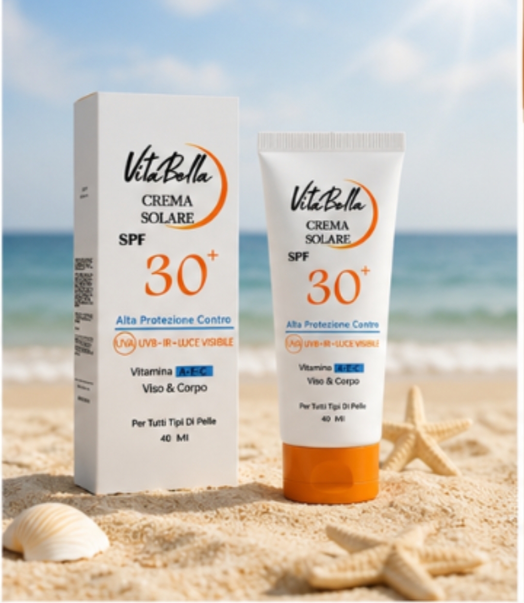 کرم ضد آفتاب spf۳۰ بی رنگ حجم ۴۰ میل برند ویتابلا ایتالیایی