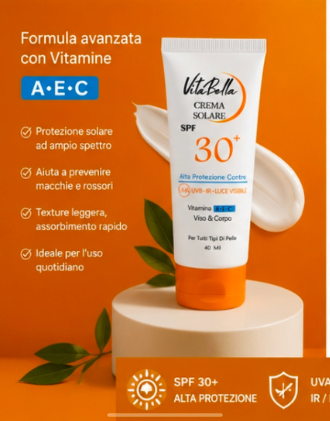 کرم ضد آفتاب spf۳۰ بی رنگ حجم ۴۰ میل برند ویتابلا ایتالیایی