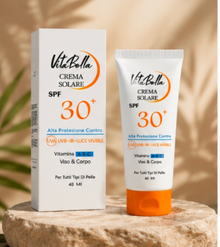 کرم ضد آفتاب spf۳۰ بی رنگ حجم ۴۰ میل برند ویتابلا ایتالیایی